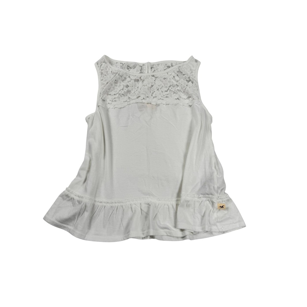 Hollister Womens White Lace Yoke Peplum Sleeveless Top Small
